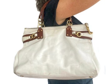 JUICY COUTURE Satchel Handbag, Y2K Style White Leather Purse