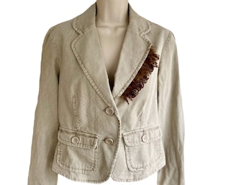 Corduroy Blazer, Fitted Y2K Style Feather Embellished Jacket, FINAL SALE. S. M