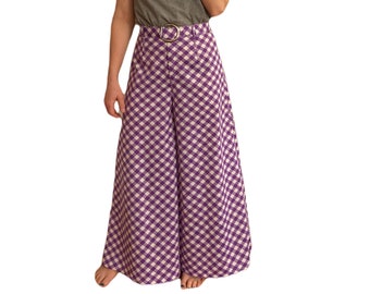 Gingham Pants, Groovy Vintage 1970s Wide Leg Trousers. S. US 4. 6