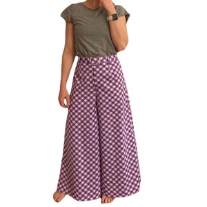 Gingham broek, groovy vintage jaren 1970 broek met wijde pijpen. Z. VS 4. 6
