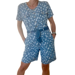 Vintage Gloria Vanderbilt Playsuit, 90s Short Summer Jumpsuit, Denim Romper. M