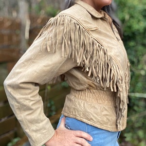 80s Fringed Jacket. Cropped Leather Western Fringe Jacket. Vintage Westernwear Leather Bomber Jacket. M. L image 2