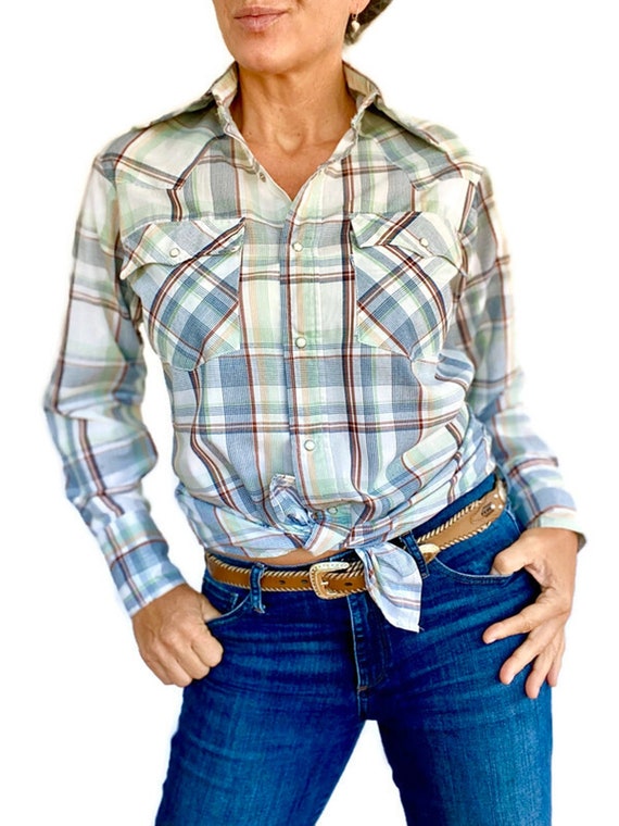 1970s Levis MENS Vintage Plaid Shirt, Trucker Sty… - image 1