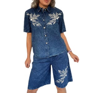 80er Jahre Vintage Acid Wash Set: Zauberhaftes Western Shirt & Shorts