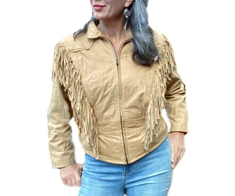 80s Fringed Jacket. Cropped Leather Western Fringe Jacket. Vintage Westernwear Leather Bomber Jacket. M. L image 1