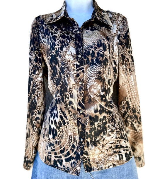 1990s Leopard Print Chiffon Button Down, Vintage … - image 1