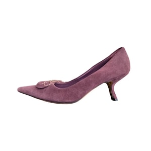 90s Vintage PRADA Suede Kitten Heels, Pointed Toe Y2K Prada Heels, Purple Suede, Italian. 36