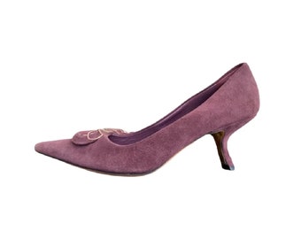 Vintage PRADA Suede Kitten Heels: Purple Pointed Toe, Italian Size