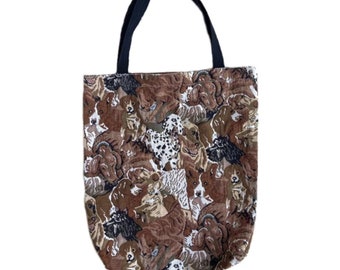 Retro Canine Design Lightweight Foldable Cloth Handbag for Dog Lovers