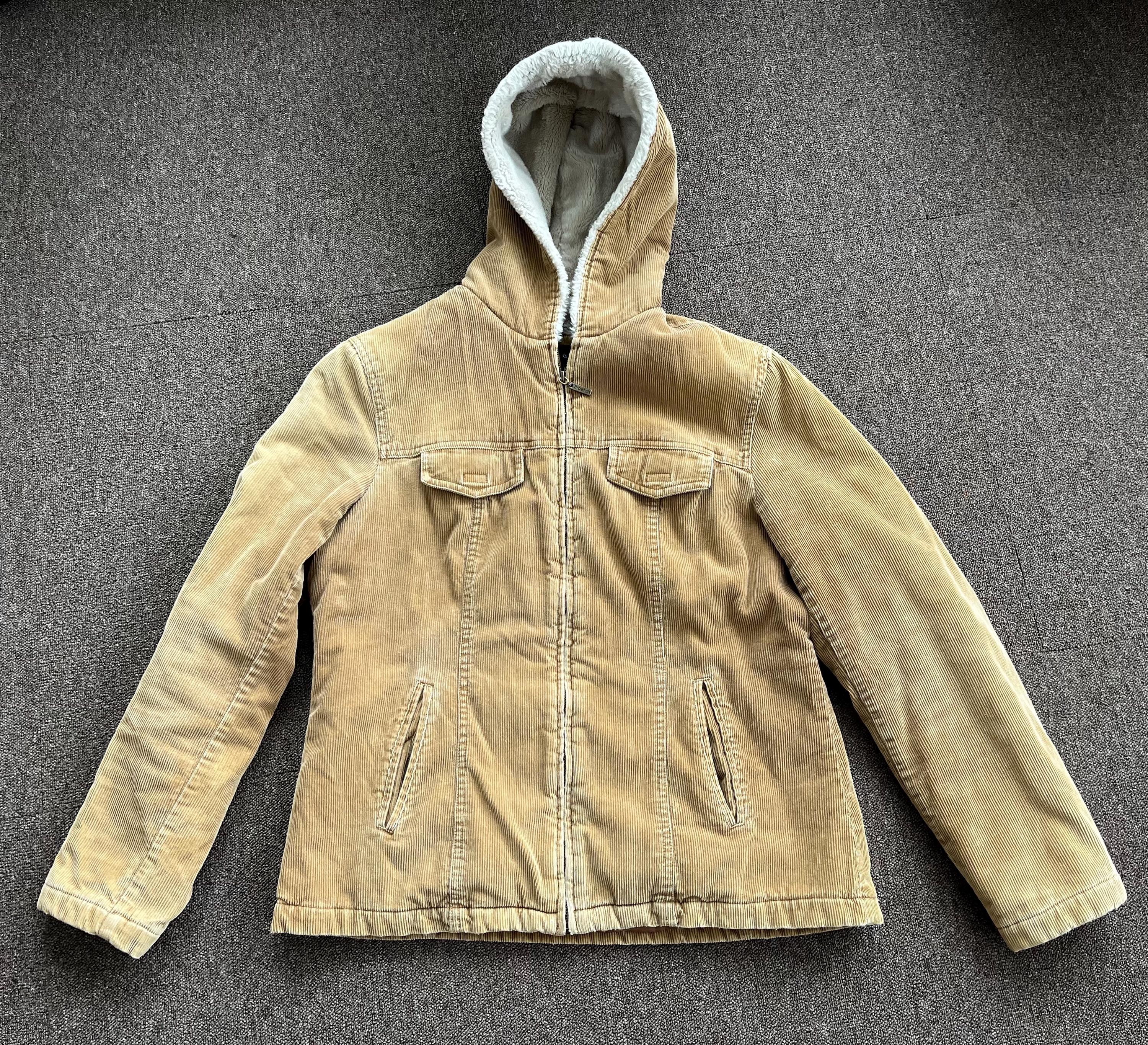 Y2K Corduroy Jacket With Faux Fur, Insulated Lining and