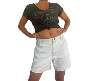 Vintage White Denim Jean Shorts, Light Wash 90s Aesthetic. US 12, 14