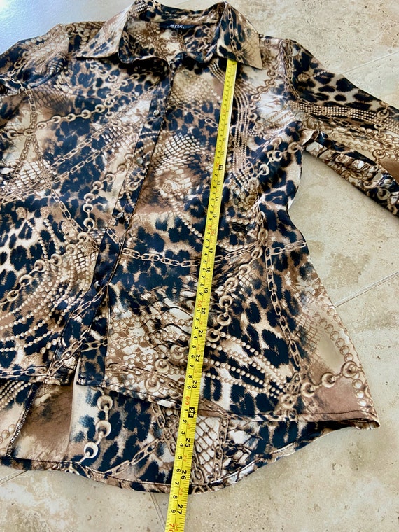 1990s Leopard Print Chiffon Button Down, Vintage … - image 6