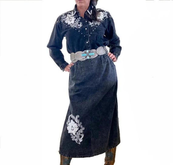 80s Vintage Acid Wash Denim Matching Cowgirl Dress L. US 12. 14 - Etsy