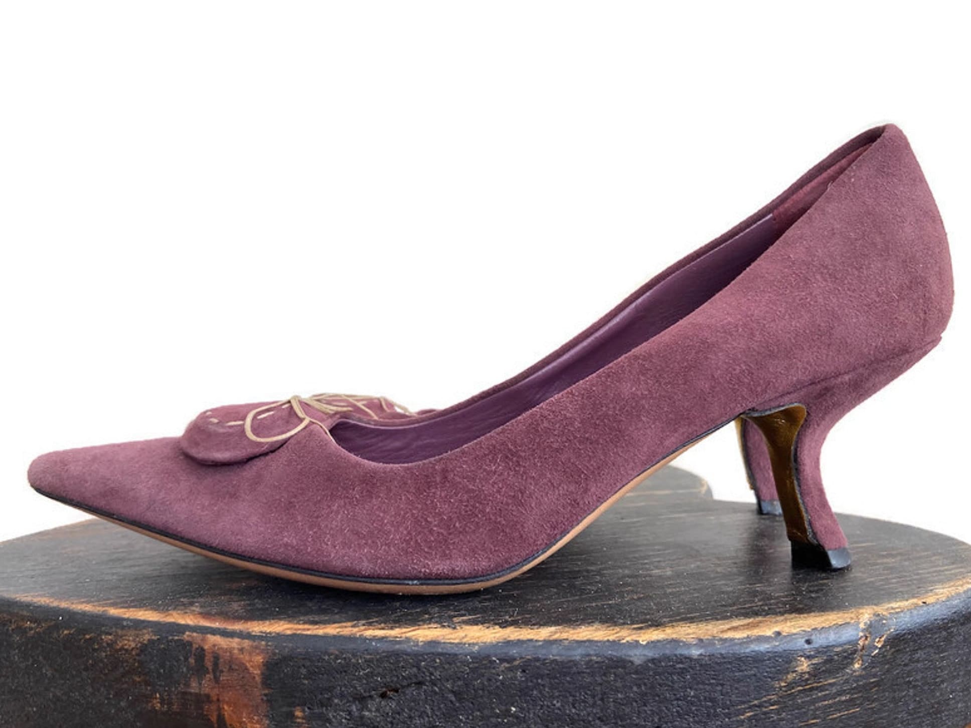 Vintage PRADA Suede Kitten Heels: Purple Pointed Toe, Italian Size