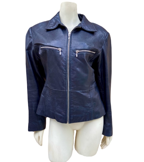 Vintage 90s Leather Jacket, Y2K Style Slim Fit Soft Leather