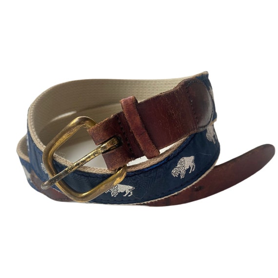 80s Buffalo Theme Web Belt, Embellished Preppy Style Canvas Belt