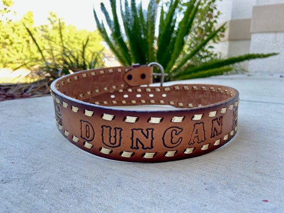 Vintage 1980s Tooled Genuine Leather Belt, Engraved Western Vintage 1980s Tooled Genuine Leather Belt, Engraved Western