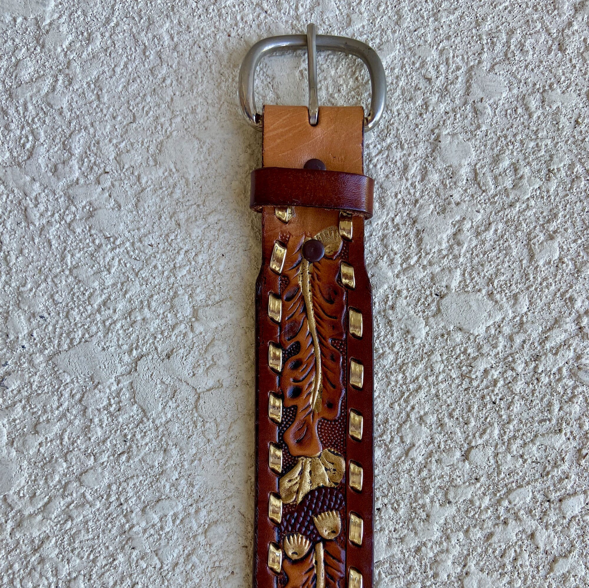 Vintage 1980s Tooled Genuine Leather Belt, Engraved Western Vintage 1980s Tooled Genuine Leather Belt, Engraved Western