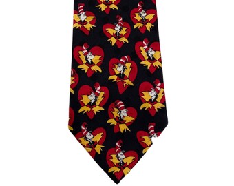 90s Dr Seuss Book Collectible Silk Novelty Tie, Vintage Cat in the Hat Merch