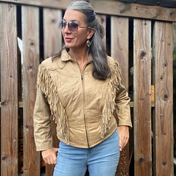 1980s Leather Fringed Western Jacket Womens Southwestern Jacket Fringe