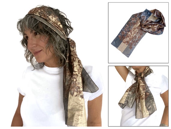 Vintage Head Scarf Lightweight Metallic Ponytail Scarf 80s