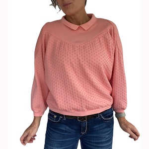 80s Aesthetic Athleisure Collared Sweatshirt Top, Puffed Sleeves Vintage Loungewear. M. L