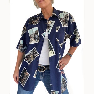 Camisa com estampa de cartão postal dos anos 90, churrasco temático de viagem masculino, despedida de solteiro, camisa casual de sexta-feira. eu