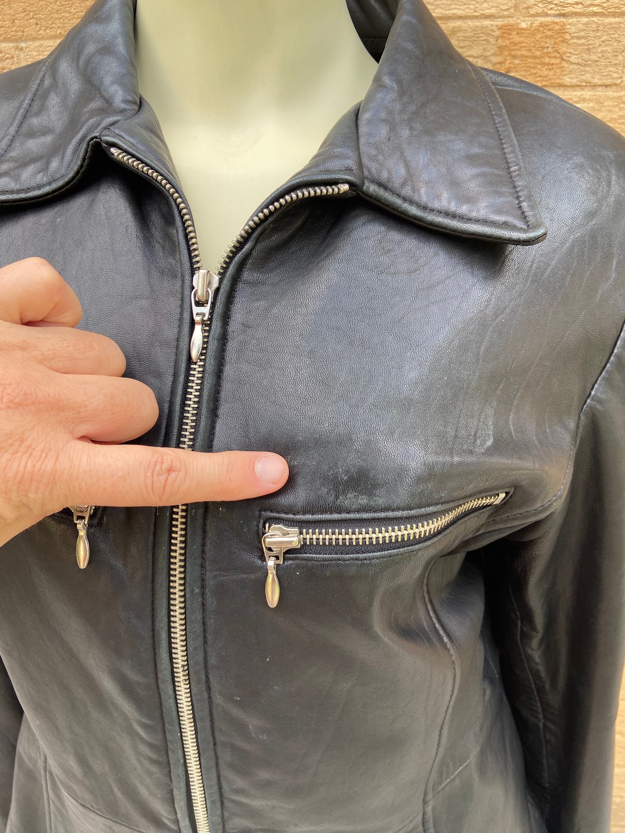 Vintage 90s Leather Jacket, Y2K Style Slim Fit Soft Leather