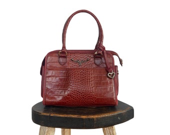 Vintage Brighton Bag, Small 90s Croc Embossed Cross Body Bag