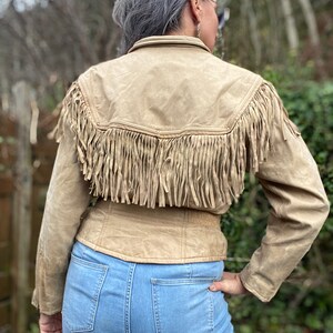 80s Fringed Jacket. Cropped Leather Western Fringe Jacket. Vintage Westernwear Leather Bomber Jacket. M. L image 3