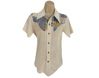 chemise de cow-boy vintage, chemise esthétique occidentale de collier de poignard de patchwork de gaze. XS. S