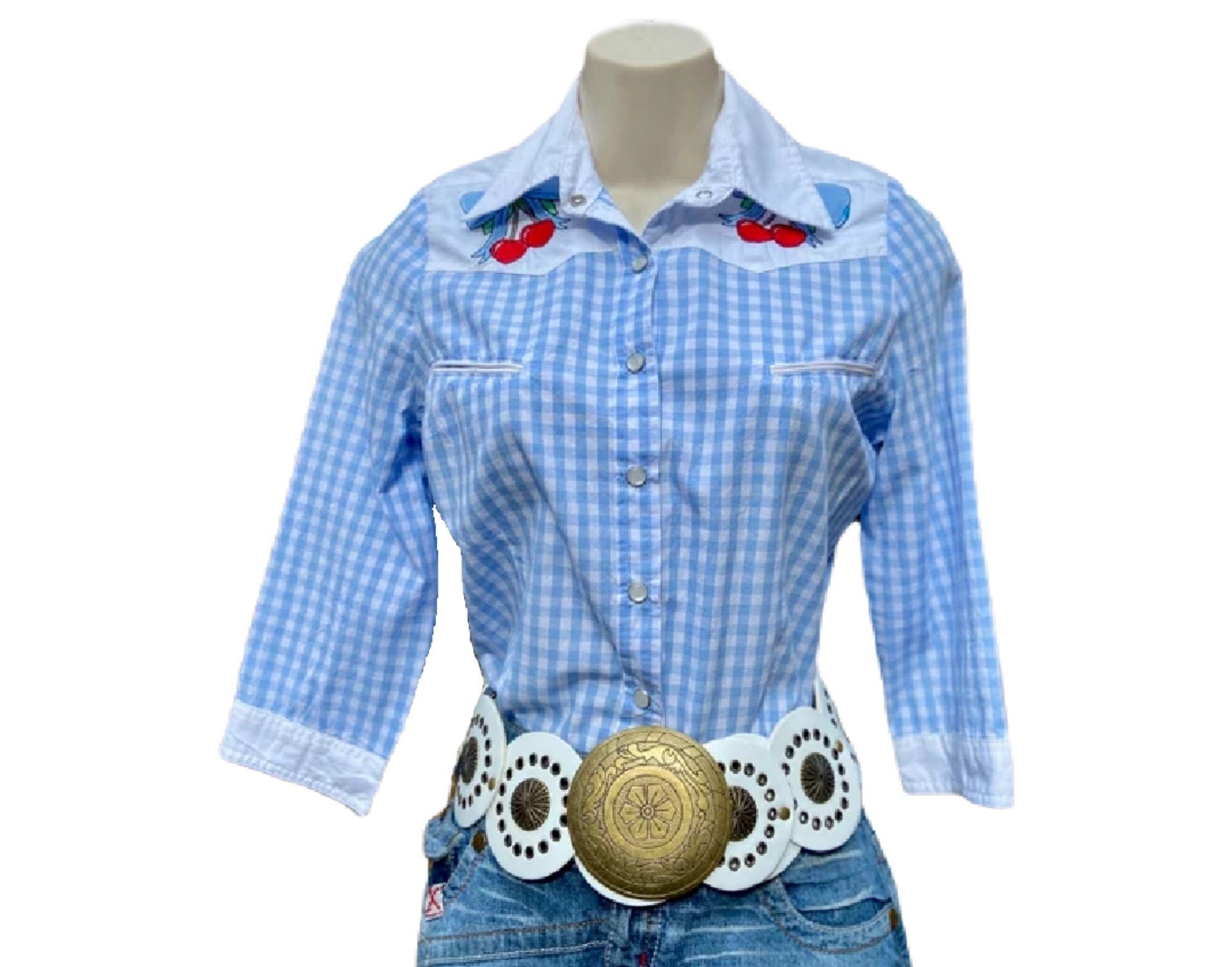 Lurex Threading Retro 50's Vintage Plaid Rockabilly Style Shirt Western Shirt Large Kleding Herenkleding Overhemden & T-shirts Oxfords & Buttondowns 