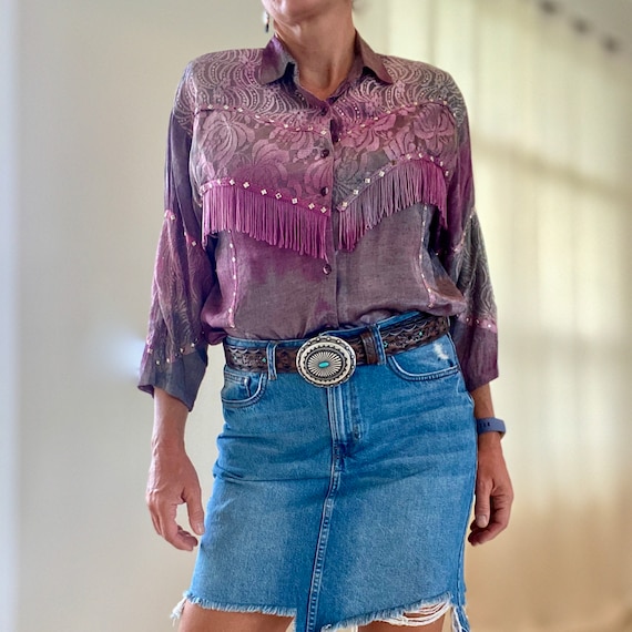 Vintage 80s Western Blouse | Fringe Studded Embell