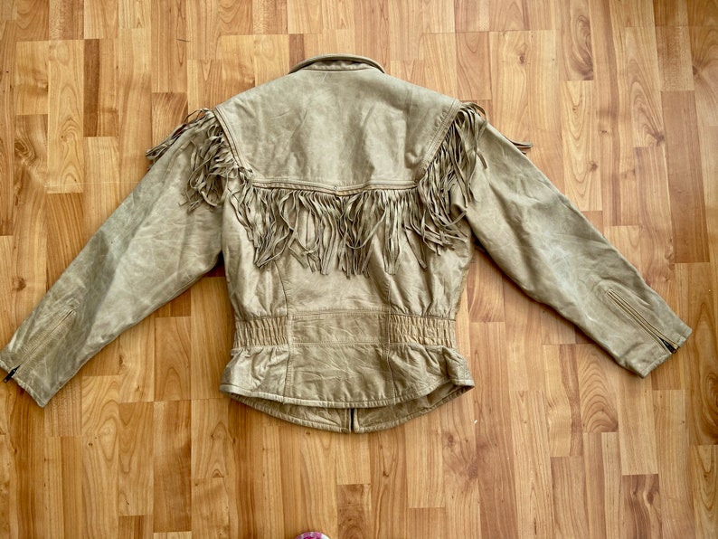 80s Fringed Jacket. Cropped Leather Western Fringe Jacket. Vintage Westernwear Leather Bomber Jacket. M. L image 6