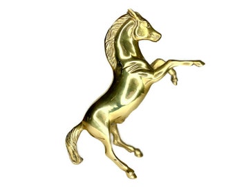 Farmhouse Decor Brass Figurine, Vintage Horse Sculpture, Gold Horse Statue, Equestrian Decor, Western.