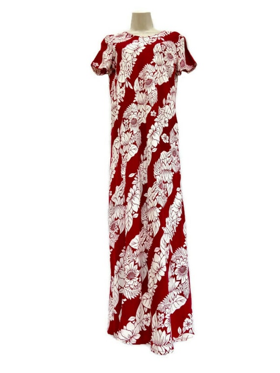 Vintage Hilo Hattie Hibiscus Sheath Maxi Dress, 90s Tropical