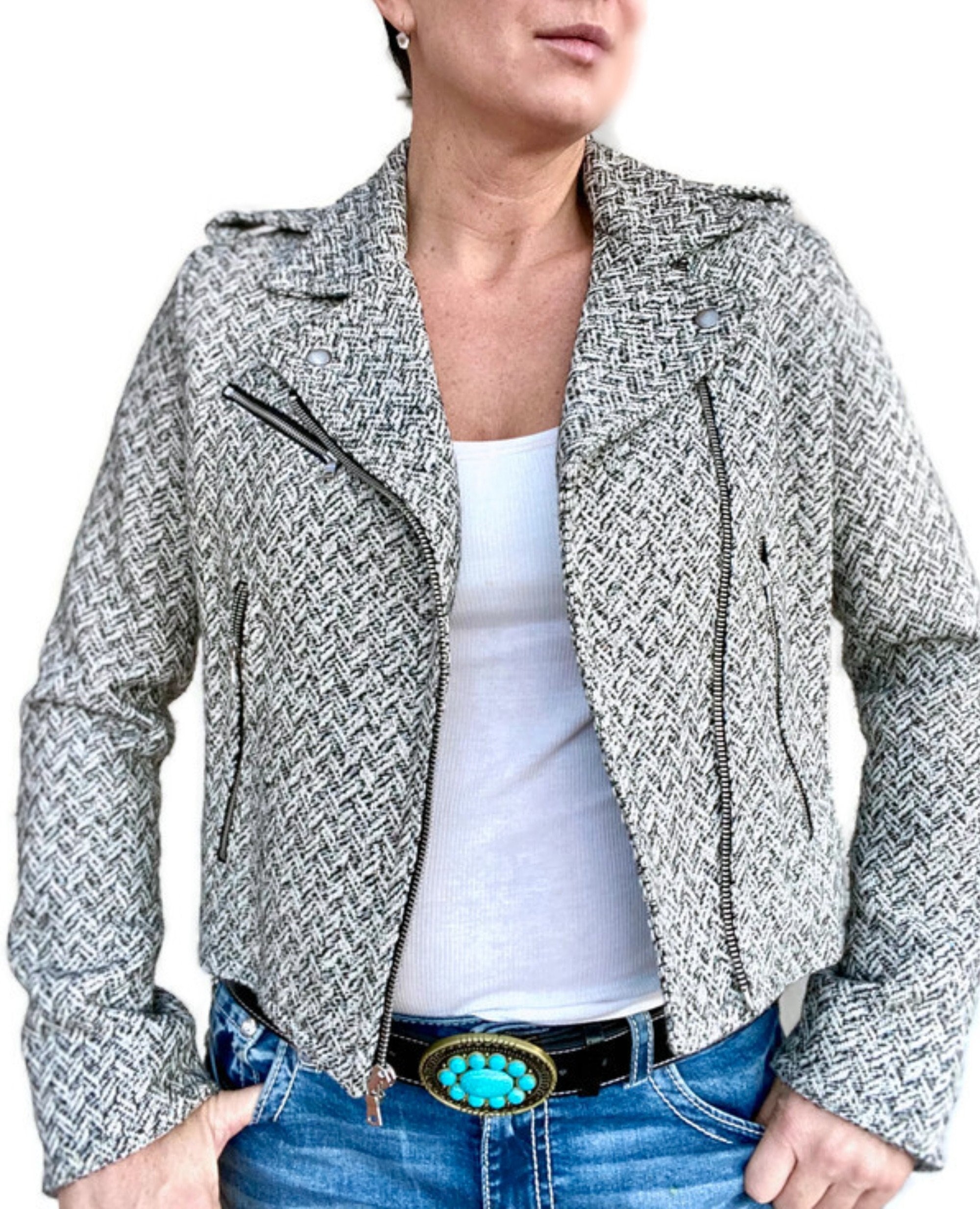 Tweed Moto Jacket Y2K Asymmetrical Jacket Black and White - Etsy UK