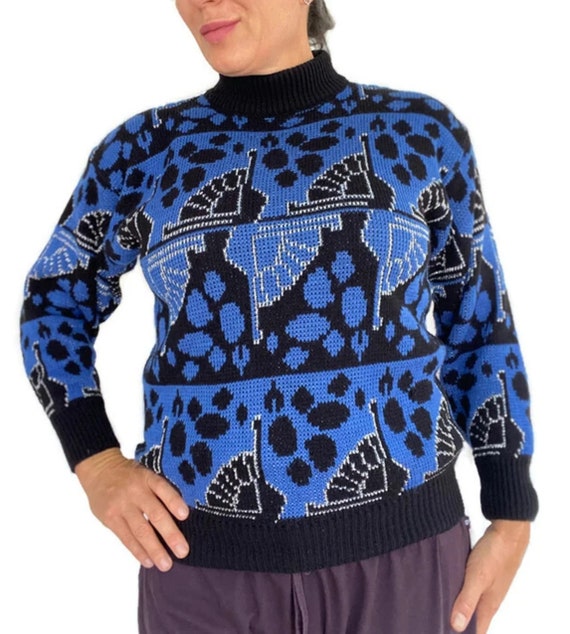 Vintage 80s Jumper Mock Neck Embellished Sweater,… - image 1