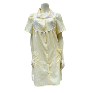 Vintage 80s House Dress: Yellow Cotton Blend Loungewear with Pearl Snaps (M/L)