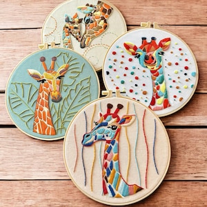 Kit de bordado para iniciantes Girafas Animais | Kit de bordado moderno Ponto cruz | Presente de Dia dos Namorados | Kit de bordado | Kit de artesanato faça você mesmo