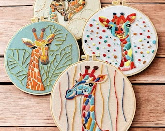 Beginner Embroidery Kit Giraffe Animals | Modern Embroidery Kit Cross Stitch | Valentine's Day Gift | Needlepoint Kit | DIY Craft Kit