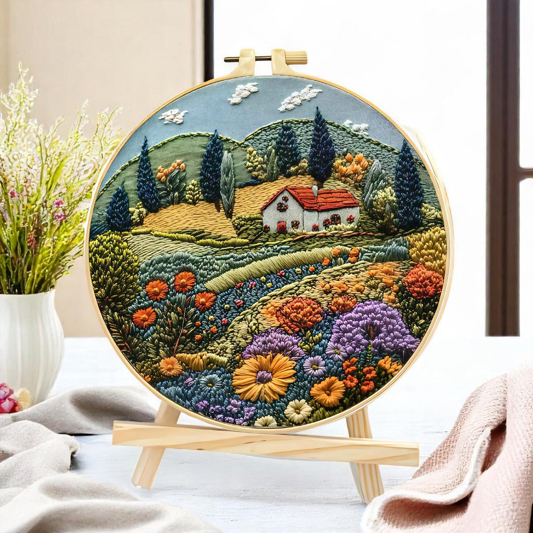 Landscape Embroidery Kit – DIY Cottage Garden Scene for Beginners ...
