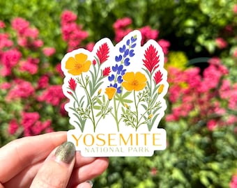 Yosemite Wildflower Vinyl Sticker, Hand Drawn National Park Decal, California Hiking, Camping, Waterproof for Laptop or Water Bottle