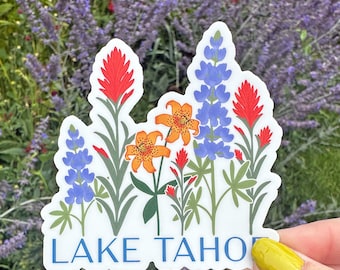 Lake Tahoe Wildflower Vinyl Sticker, Hand Drawn Nature Flower Decal, California Hiking, Camping, Waterproof for Laptop or Water Bottle