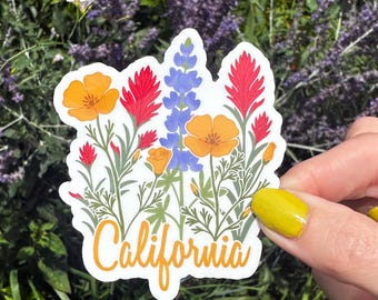 California Wildflower Vinyl Sticker, Hand Drawn State Flower Decal, Hiking, Camping, Waterproof for Laptop or Water Bottle