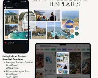 Digital Download: Canva Social Media Mood Board Templates, Seamless Carousel Instagram Grid, Vertical Post, Pinterest and Insta Story