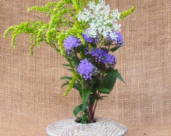 Hand made Ikebana flower vase, flower holder with pin frog,