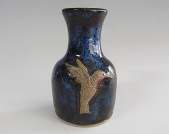 Hummingbird Vase, Rustic Small Vase, Bud Vase, Flower Vase, Fresh Herb Vase, Blue vase,