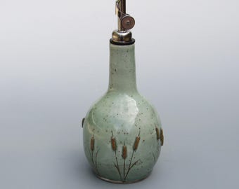 Handmade Olive Oil Dispenser: Cattail Design Pottery Cruet