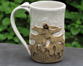 White Mug with Oak Leaves and Acorns, Large Mug